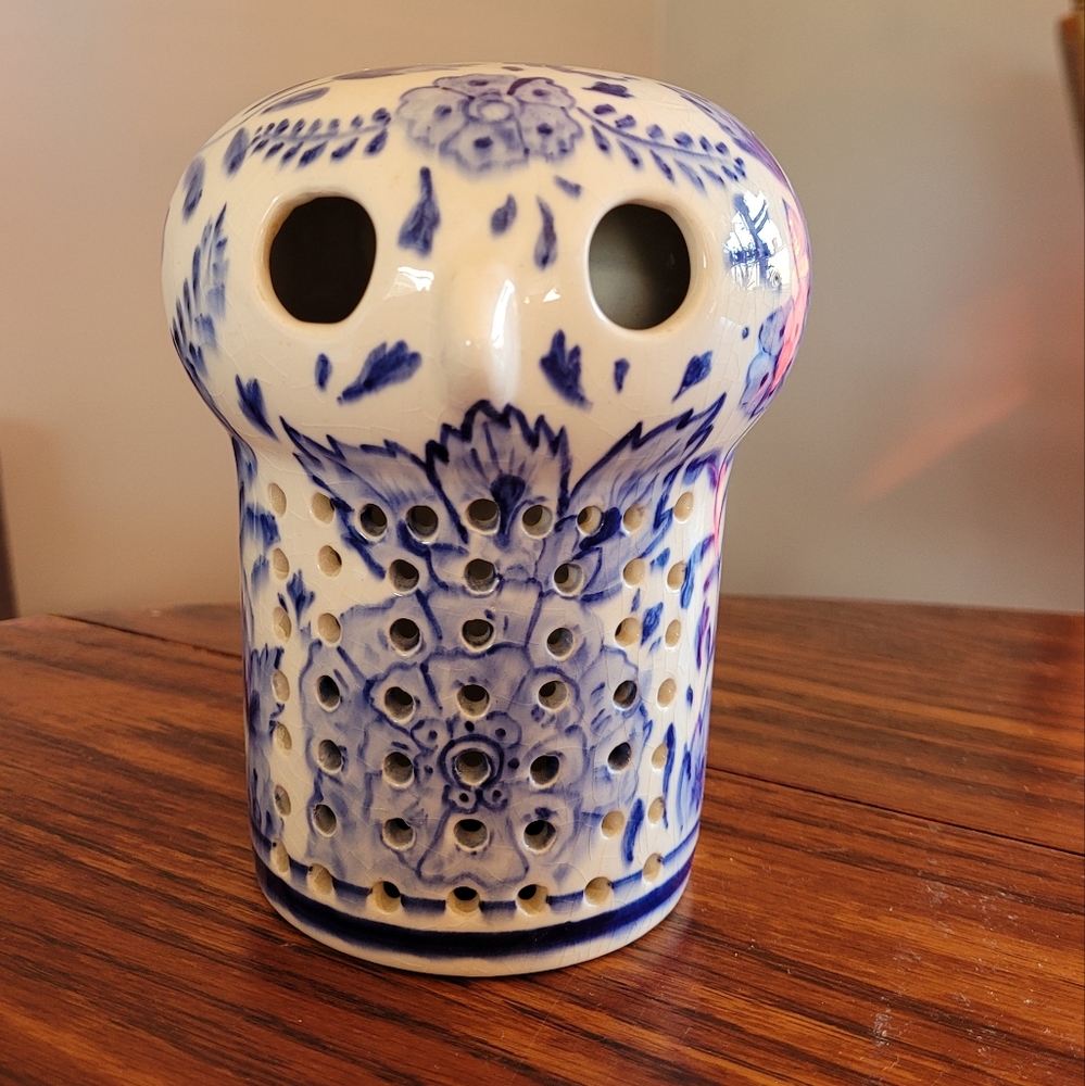 Vintage  Blue & White Porcelain Owl